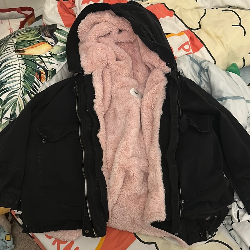 Black and Pink Faux Fur Lined Jacket